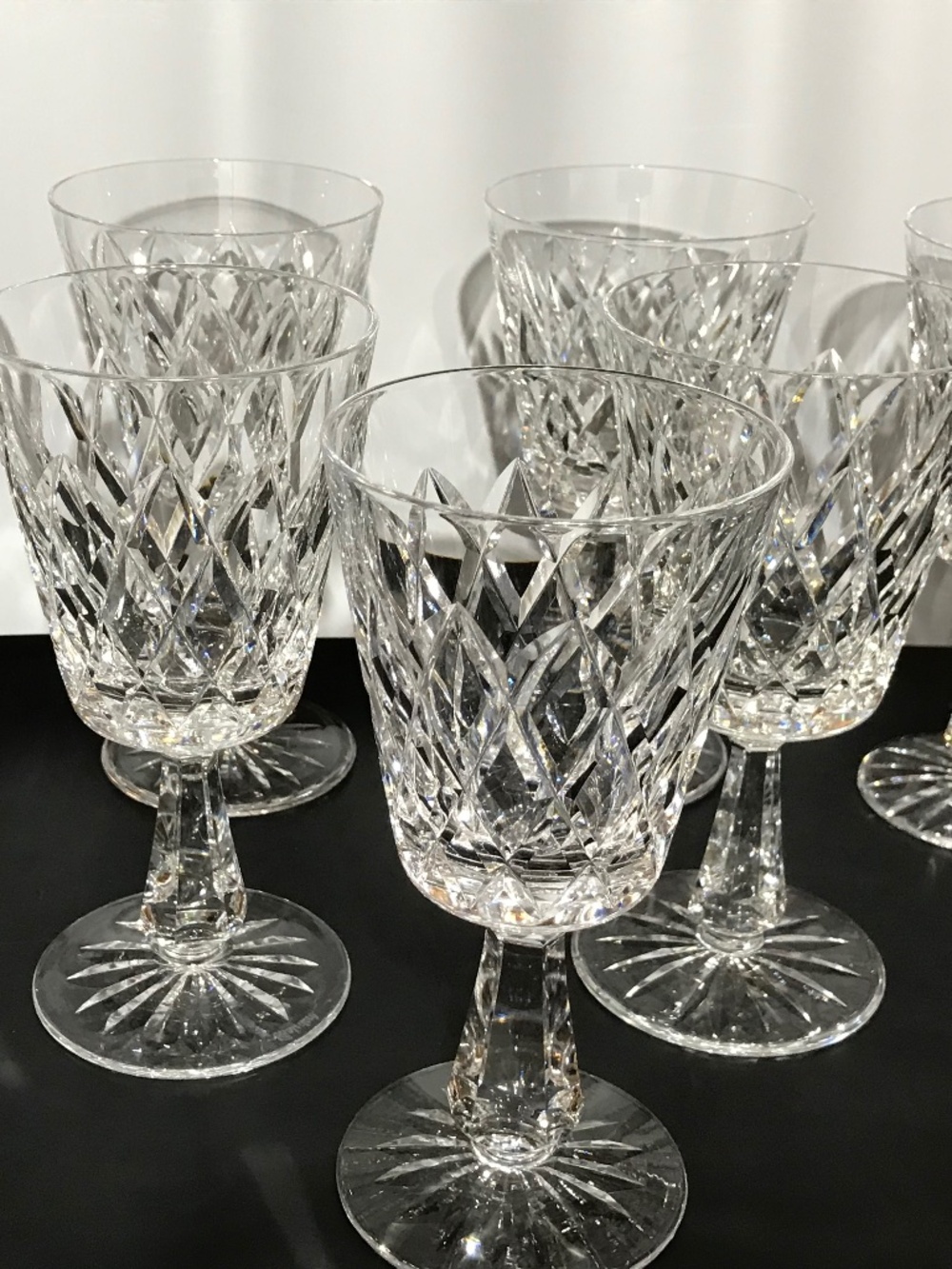 Set of 7 Vintage WATERFORD Crystal KINSALE Water Goblets 6 3/4" x 3 1/2"